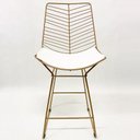 Ver imagem 2 de Banqueta Alta para Cozinha Bertoia Retrô cor Dourado fosco assento branco - Poltronas do Sul