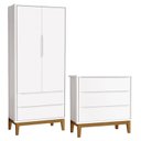 Ver imagem 1 de Cômoda Gaveteiro e Guarda Roupa Infantil 2 Portas New Classic Branco com Pés Madeira – Reller