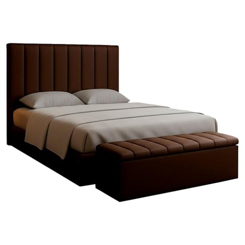 Cabeceira e Recamier Bau Queen 160 Cm Dalia Suede Marrom Artte