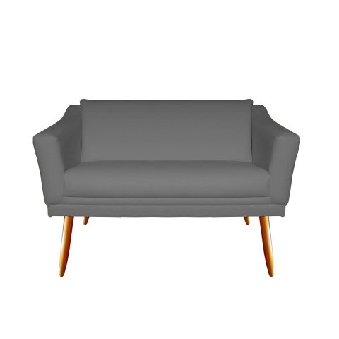 Namoradeira Decorativa Agatha Suede Cinza 2 Lugares Pés Madeira Ms Decor