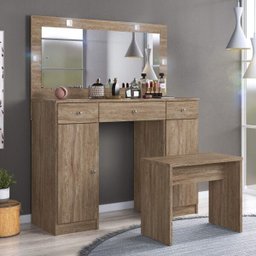 Penteadeira Camarim com Espelho e Banqueta 3 Gavetas e 2 Portas Carisma Espresso Móveis - 1