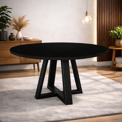 Mesa de Jantar Tampo Mdf Vidro Redonda para 4 Lugares Pés Madeira Maciça Pérola Preto Preto