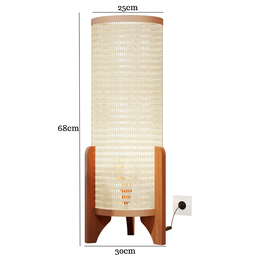 Abajur de Chão Luminária Moderna Rattan Tela Indiana Madeira - 5