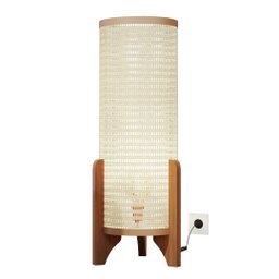 Abajur de Chão Luminária Moderna Rattan Tela Indiana Madeira - 1