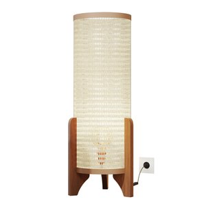 Abajur de Chão Luminária Moderna Rattan Tela Indiana Madeira