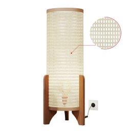 Abajur de Chão Luminária Moderna Rattan Tela Indiana Madeira - 3