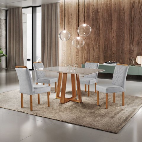 Conjunto Sala de Jantar 4 Lugares Mesa e Cadeiras Madeira Maciça 1.20x0.80
