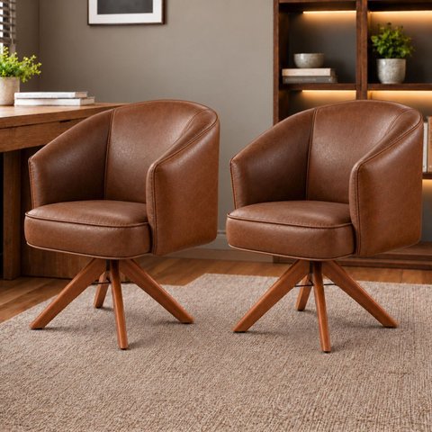 Kit 2 Poltronas Giratórias Corino Base Madeira Maciça Juliana