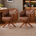 Ver imagem 1 de Kit 2 Poltronas Giratórias Corino Base Madeira Maciça Juliana