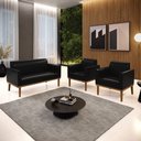 Ver imagem 2 de Sofá Namoradeira com 2 Poltronas Base de Madeira Fixa Castanho Marisa Corano D03 - D'Rossi Preto