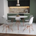 Ver imagem 1 de Mesa Jantar Redonda 110cm Branca Clips 3 Pés com 5 Cadeiras Eames Eiffel Brancas Base Cobre