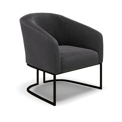 Poltrona Stella Bouclê Grafite Base Metálica Industrial Preto - D'Rossi