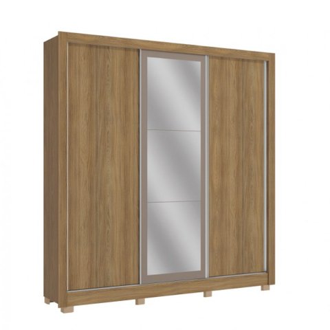 Guarda Roupa Casal 3 Portas de Correr com 2 Gavetas Espelho e Pés 223cm Cb07m570 Kappesberg