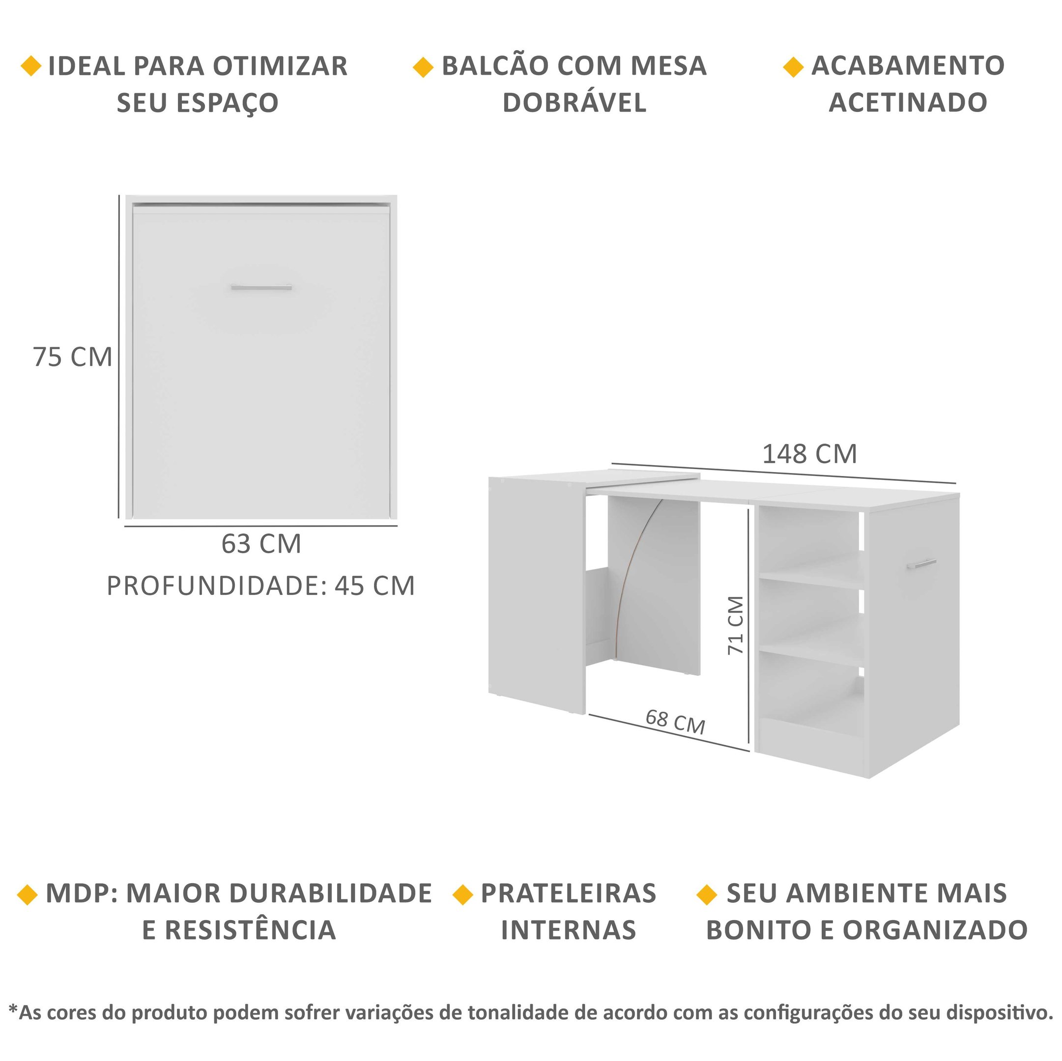 Aparador Bar com Mesa Dobrável Multimóveis Ibiza Fg1000 Branco - 3