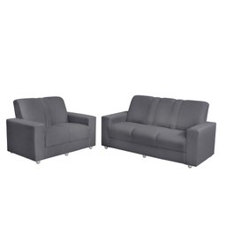 Conjunto de Sofá Roma 3 e 2 Lugares 1,74m X 1,24m Suede Cinza - Sofá Casa - 2