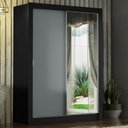 Ver imagem 1 de Guarda-roupa Solteiro 2 Portas Com Espelho Preto/Cinza