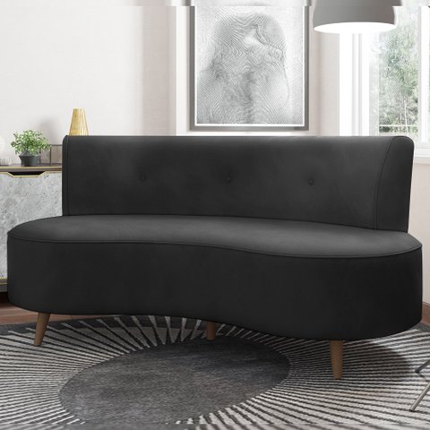 Sofá Living 3 Lugares 160cm Aang Pés Palito Veludo Grafite G33 - Gran Belo