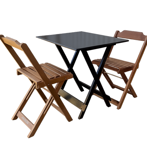 Conjunto Mesa Dobrável 70x70 Tampo Mdf e 02 Cadeiras Dobrável Retrátil:preto/imbuia