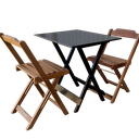 Ver imagem 1 de Conjunto Mesa Dobrável 70x70 Tampo Mdf e 02 Cadeiras Dobrável Retrátil:preto/imbuia