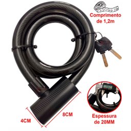 Cadeado Corrente Extra Grande 120cm Aço de 20mm Grosso Tranca Anti Furto com 2 Chaves para Bicicleta - 8
