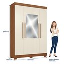 Ver imagem 2 de Guarda Roupa Solteiro 4P Sarandi com Espelho e Cabeceira Casal Loanda com Gavetas Jatobá Areia - San