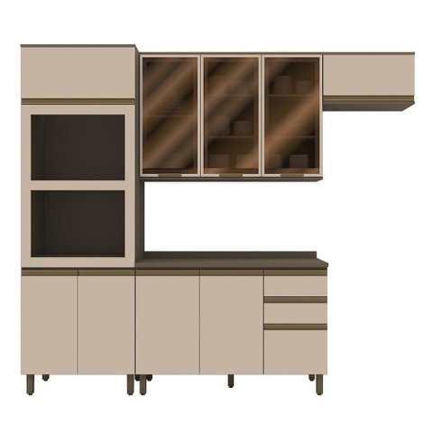 Cozinha Modulada Connect 4 Peças com Torre Quente 2 Fornos Duna/Cristal - Móveis Henn Duna/Cristal