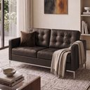 Ver imagem 1 de Sofá Fk 2 Lugares Couro Natural Linha Premium Design Modernista Sala Escritório Recepção - Marrom
