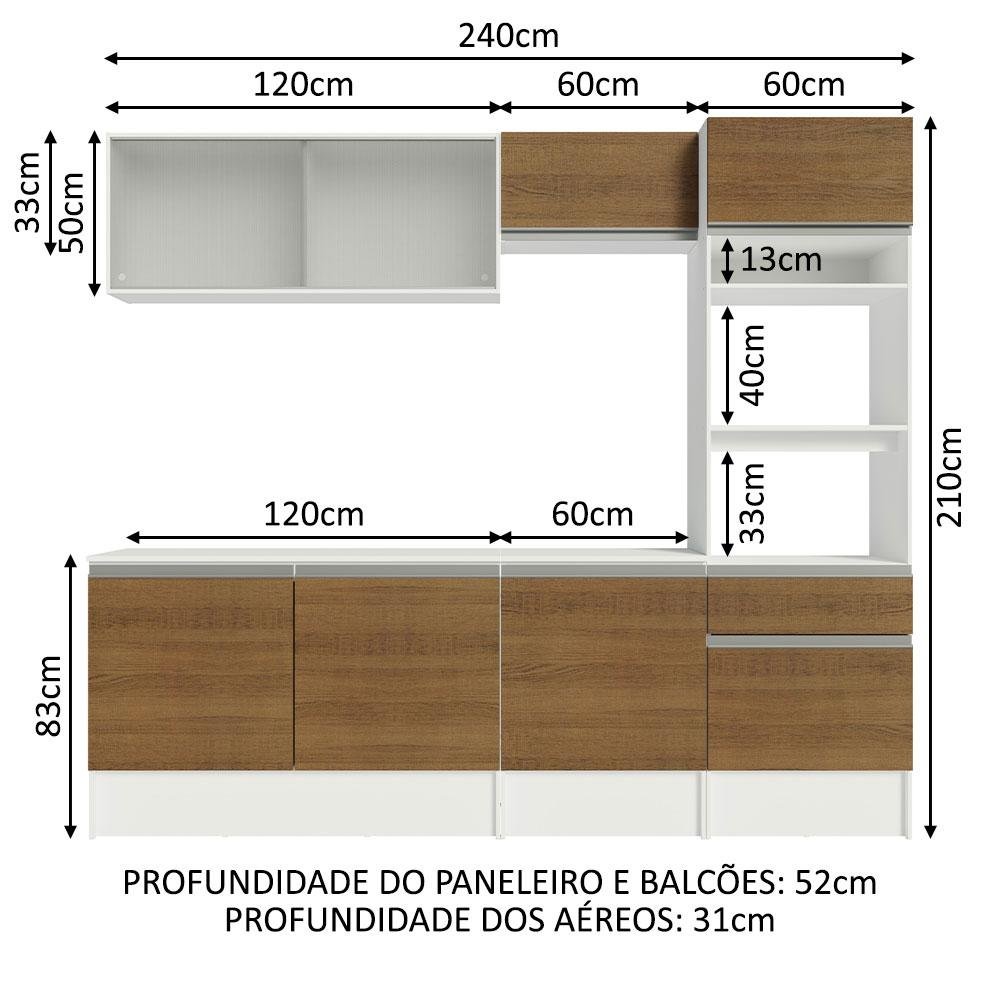 Armário de Cozinha Completa 240cm Branco/Rustic Topazio Madesa 05 - 4