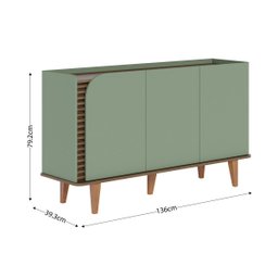 Balcão Buffet com 3 Portas 136x79cm Jurerê Hortelã Amêndoa - 3