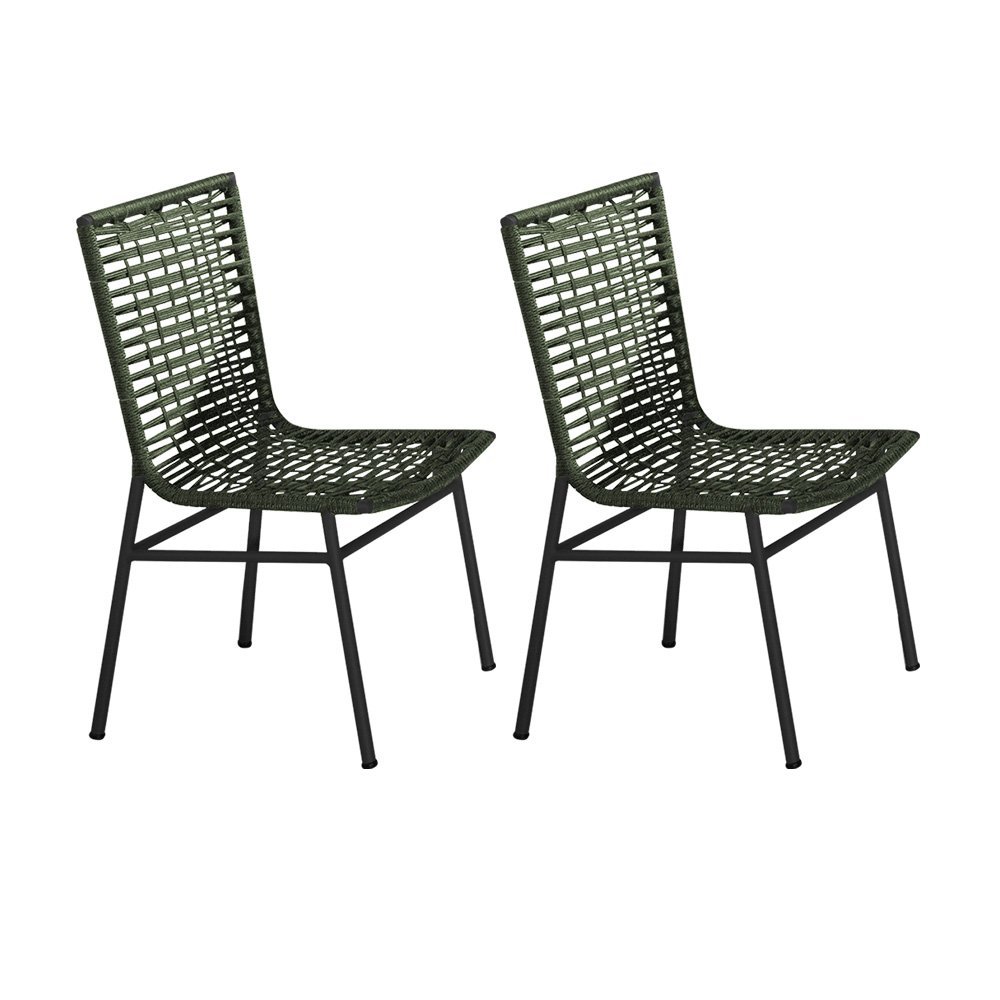 Kit 2 Cadeiras em Corda Náutica Verde e Alumínio Preto Veneza para Área Externa - 1