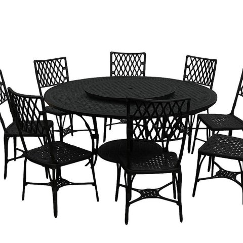 Conjunto de Jardim Bambú com 8 Cadeiras e Mesa Giratória Aluminio Área Externa Interna Preto