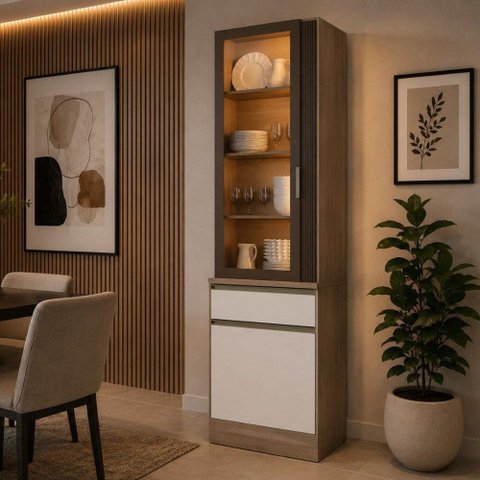 Paneleiro Cristaleira Etna com LED 2 Portas 1 Gaveta