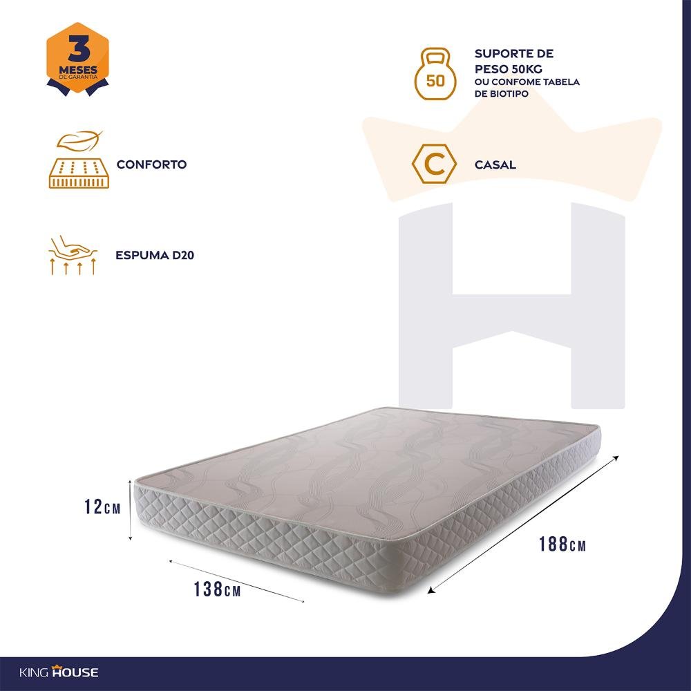 Colchão Casal King House Espuma D20 Valentine 138x188x12 Branco ...