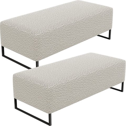 Kit 02 Puffs Decorativo Sala de Estar Bali W01 Base Ferro 120x50 cm Bouclê Creme - Lyam Decor