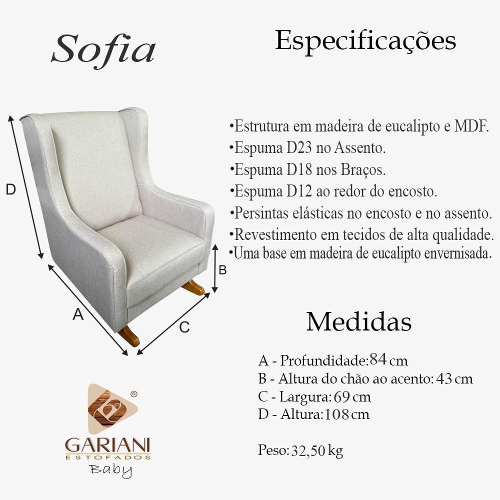 Poltrona Amamentação Sofia TM700 Decor Loppes Poltrona Amamentacão Balanço Decorativa Quarto Bebê - 8