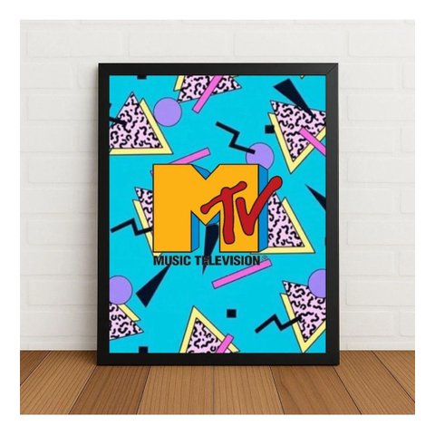 Quadro Decorativo Mtv Music Television c/ Vidro e Moldura Preto