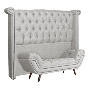 Conjunto Sienna Cabeceira e Recamier Queen 160 Cm Linho Bege - LM DECOR