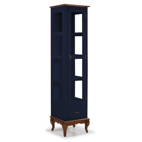 Cristaleira 1 Porta e Laterais em Vidro 3 Prateleiras 60110 Linz Móveis - Azul Petróleo/Imbuia