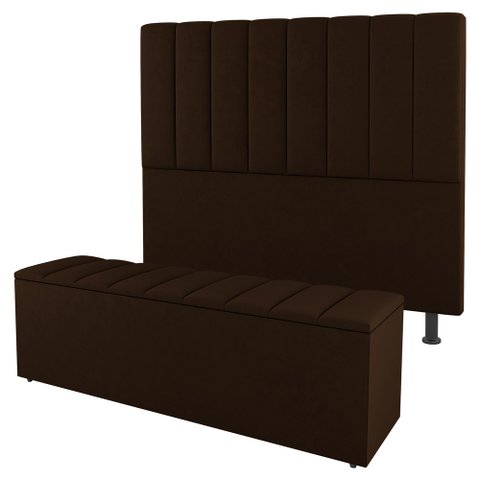 Kit Cabeceira e Baú Cama Box King Size Cora 195cm Sintético Marrom - Desk Design