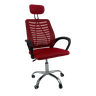 Cadeira Escritório Diretor Oficial Tela Mesh Apoio Nuca - Preto Vermelho + E-book - 1