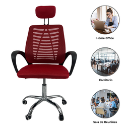 Cadeira Escritório Diretor Oficial Tela Mesh Apoio Nuca - Preto Vermelho - 2