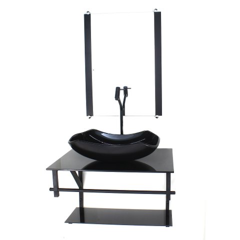GABINETE DE VIDRO PARA BANHEIRO 60CM AP CUBA ABAULADA PRETO FULL