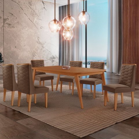 Mesa de Jantar Copper 180cm Tampo Canto Mdf com 6 Cadeiras Safira Moderna Mobília