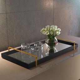 Bandeja Decorativa Espelhada Alça Dourada Larflex Preta - 1