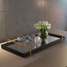 Bandeja Decorativa Espelhada Alça Dourada Larflex Preta - 1