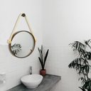 Ver imagem 3 de Espelho Decorativo Adnet Marrom Alça Corda Naval Preta 40 cm Redondo 40 cm