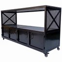 Ver imagem 2 de Rack Estilo Industrial com 4 Portas e 1 Nicho Vazado - Ferro e Madeira - Cor Preta