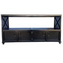 Ver imagem 1 de Rack Estilo Industrial com 4 Portas e 1 Nicho Vazado - Ferro e Madeira - Cor Preta