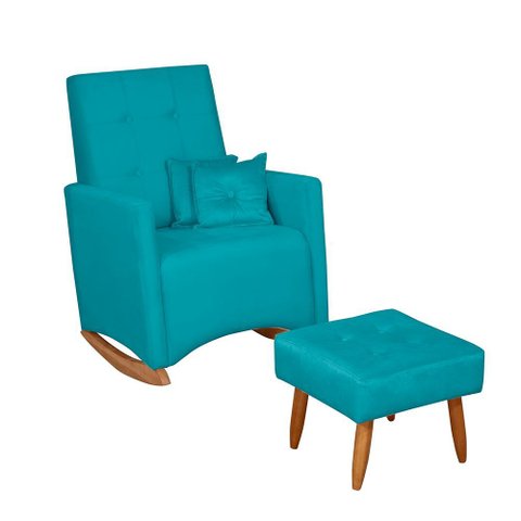 Poltrona de Amamentação com Balanço e Puff Lizzi Veludo Azul Turquesa F06 - D’Rossi