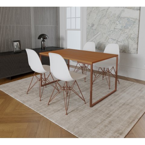 Mesa Industrial Base Ferro Cobre Tampo 137x90 Canela 4 Cadeiras Eames Ferro Cobre Assento Branco